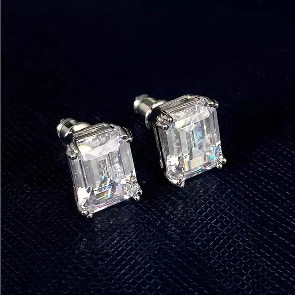 New 925 Silver Emerald Cut Engagement Earrings for Women Bridal Birthday Party - Picture 4 of 5